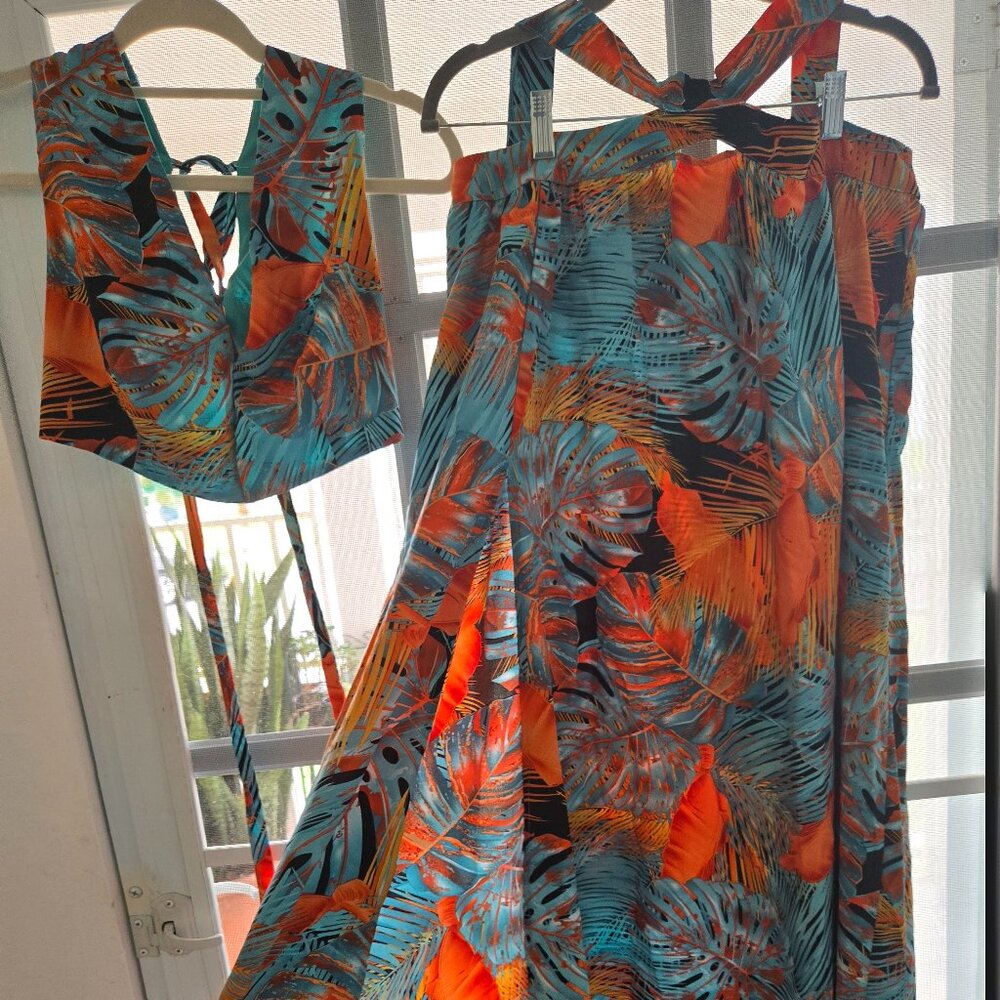 Reworked Tropical 2-Piece Set – Shirt & Skirt (Size Large)